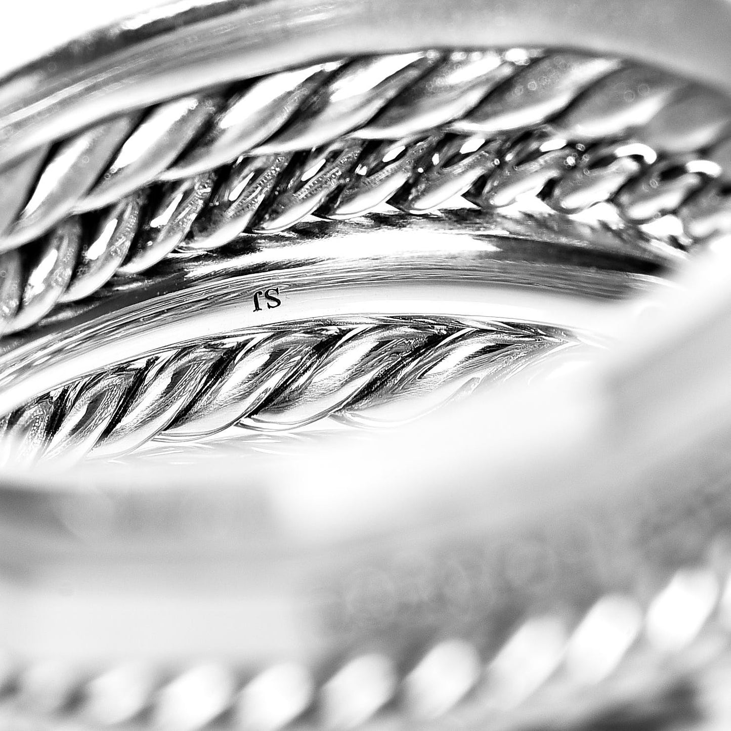 Sterling Silver Diamond 16mm Stax Wide Stacked Ring 57 8