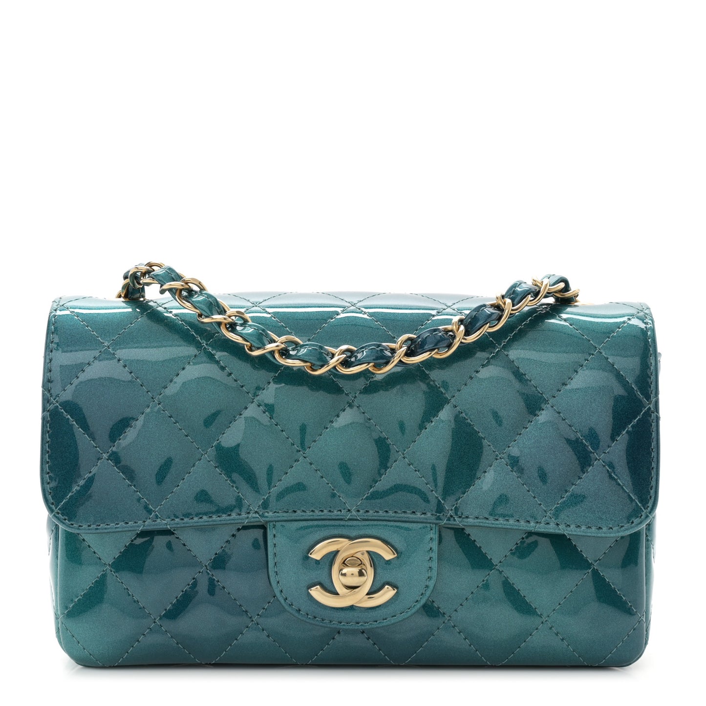 Shaded Patent Calfskin Quilted Mini Rectangular Flap Green Blue