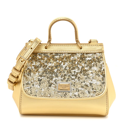 Dolce & Gabbana DOLCE & GABBANA Metallic Calfskin Sequin Childrens Miss Sicily Satchel Gold 1 of 12