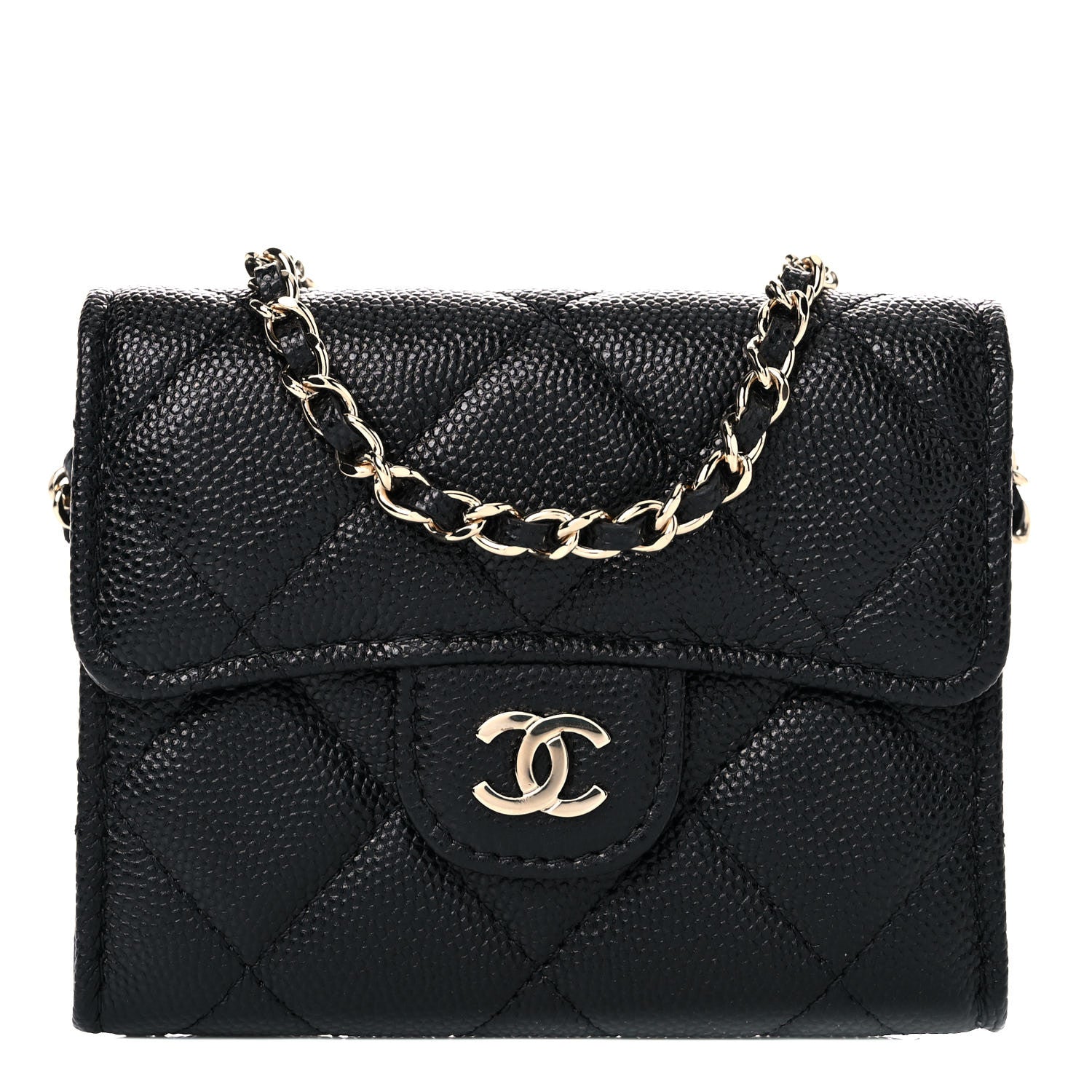 Chanel Caviar Quilted Flap Card Holder On Chain Black 1 of 11