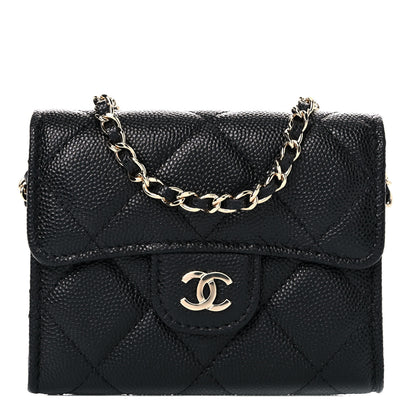 Chanel Caviar Quilted Flap Card Holder On Chain Black 1 of 11