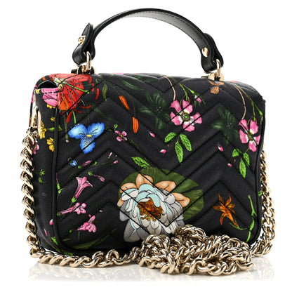 Gucci Silk Matelasse Floral Mini GG Marmont Top Handle Bag Black 3 of 11