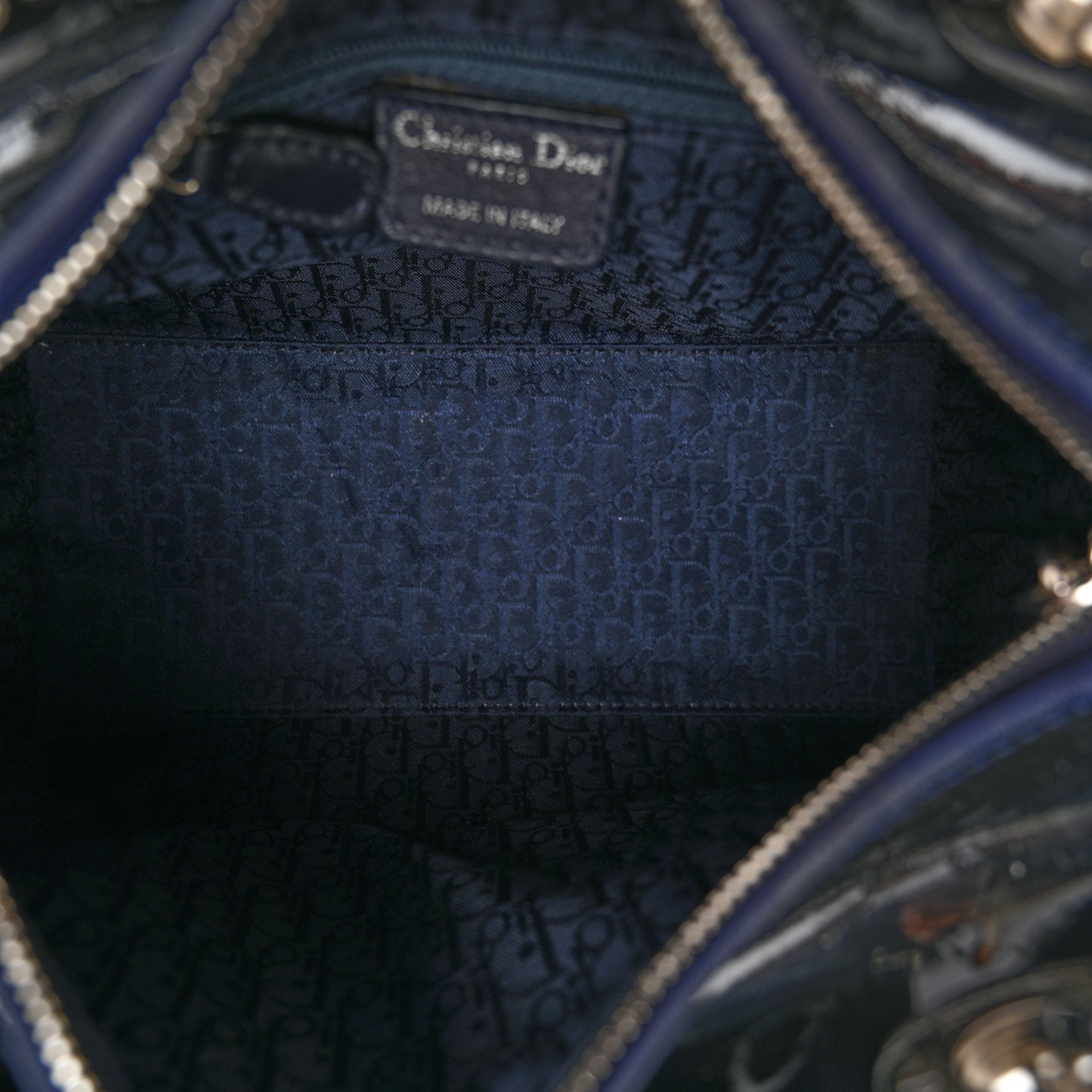 Patent Cannage Medium Lady Dior Navy Blue