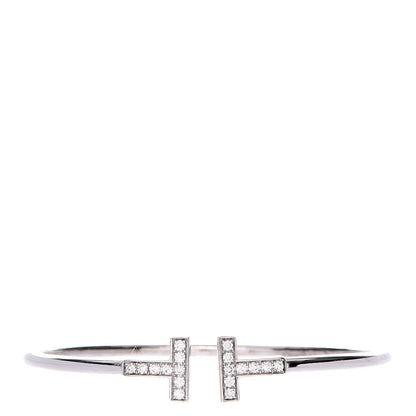Tiffany 18K White Gold Diamond T Wire Bracelet 1 of 5