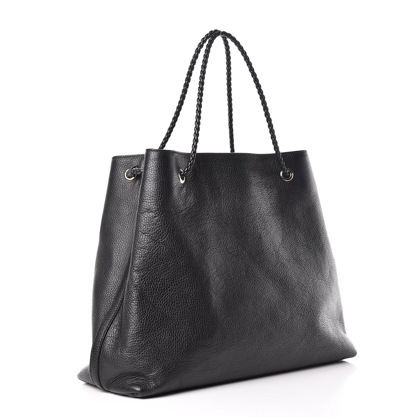 Calfskin Large Gifford Braided Handle Tote Black