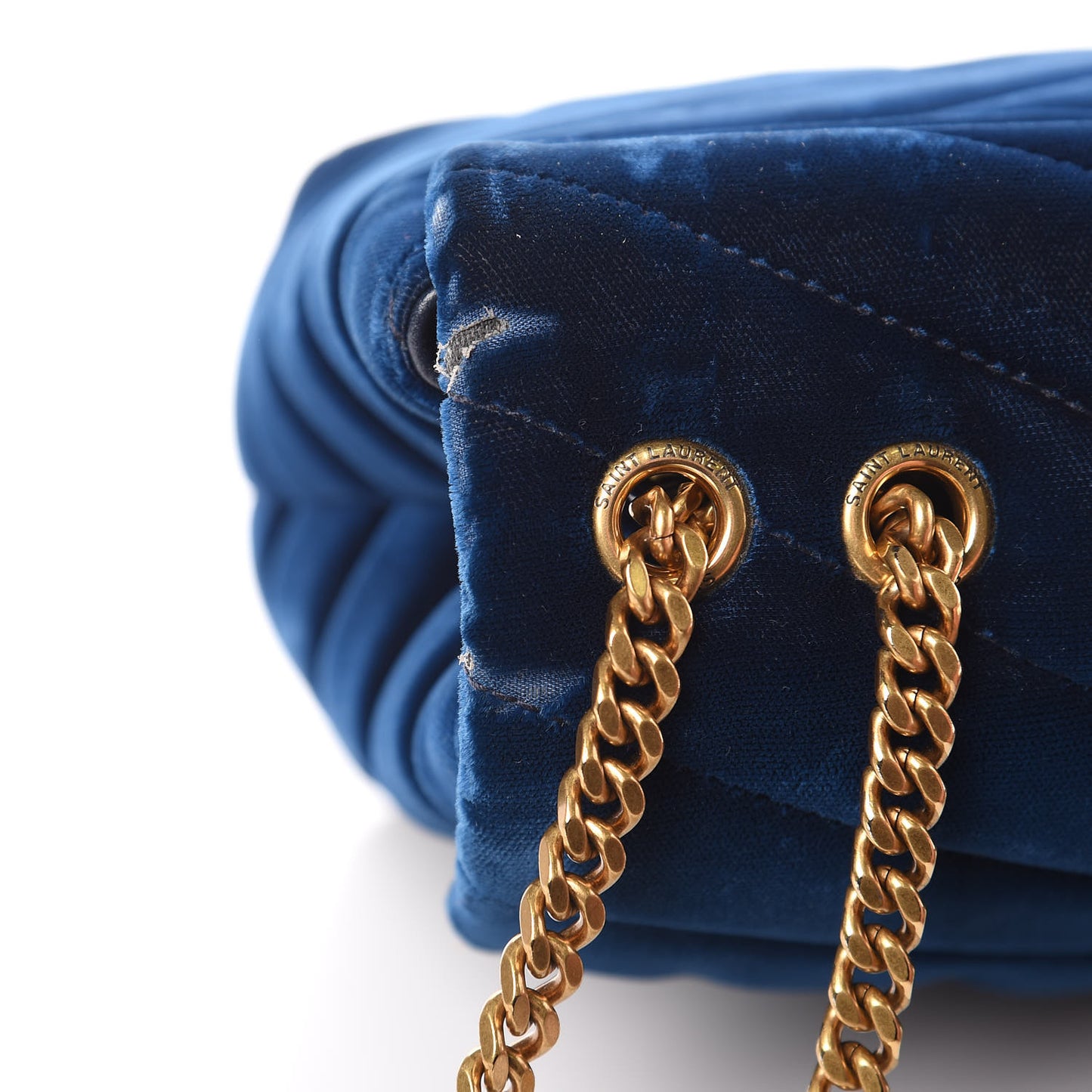 Velvet Y Quilted Monogram Small Loulou Chain Satchel Medium Blue