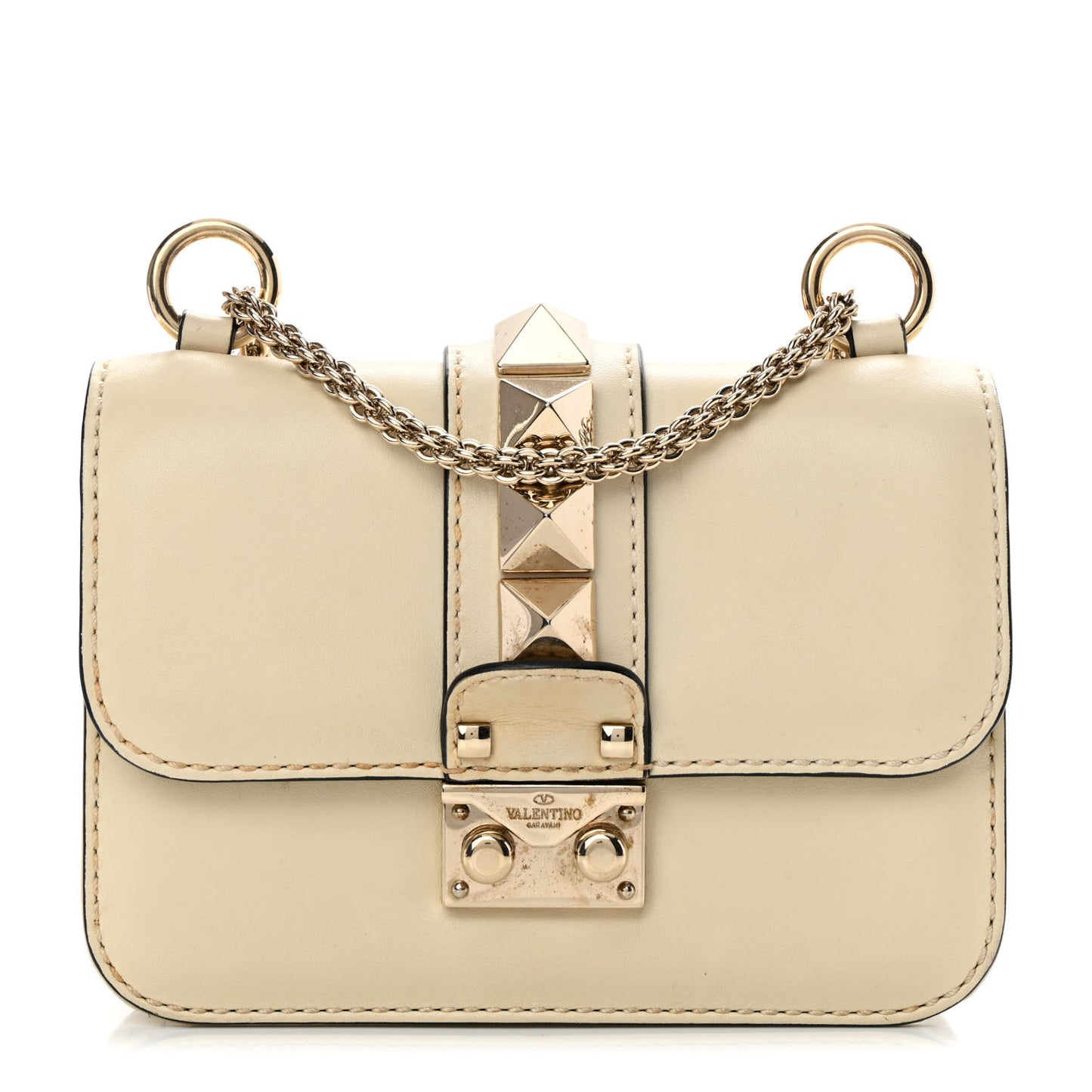 Vitello Mini Glam Lock Rockstud Flap White