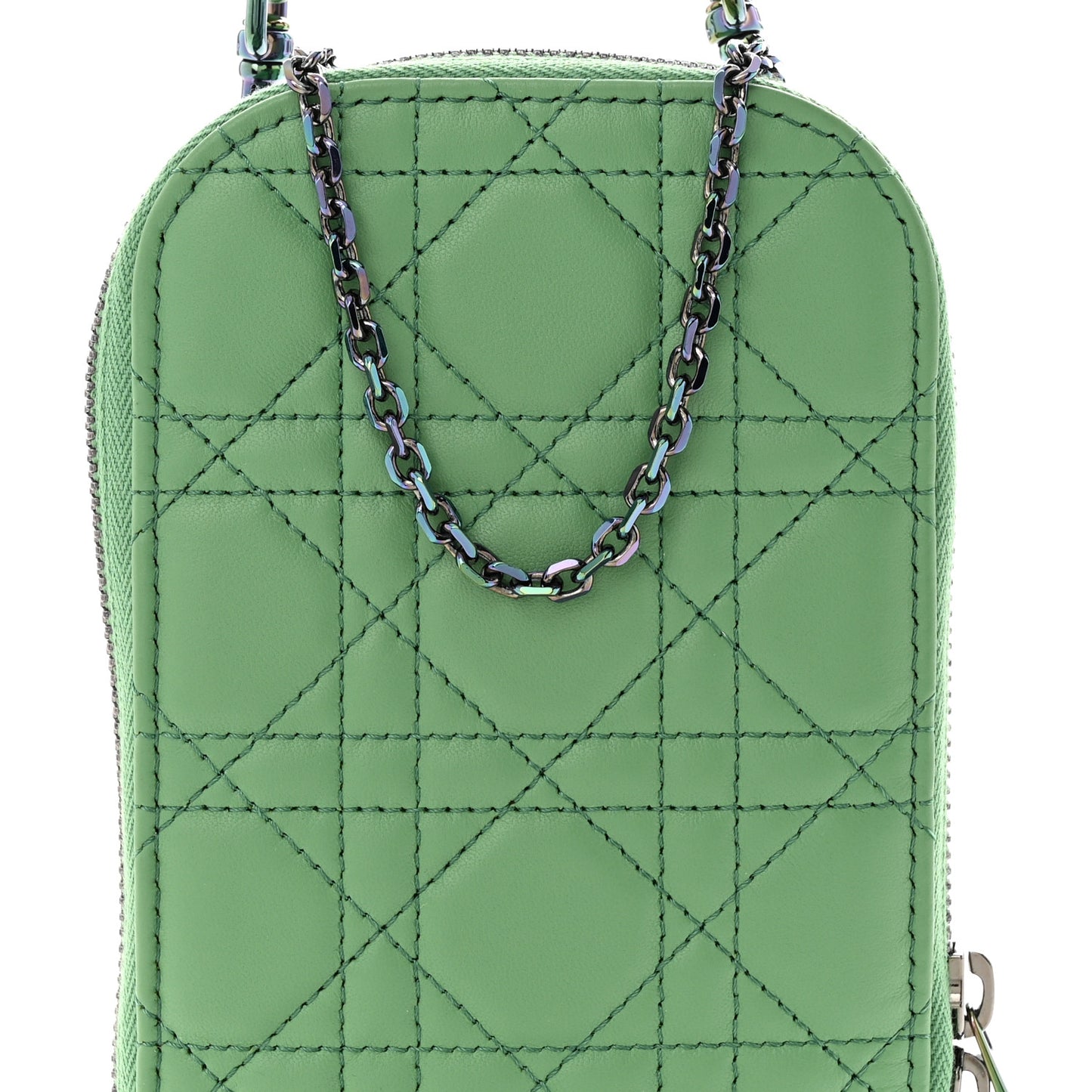 Lambskin Cannage Lady Dior Phone Holder Green