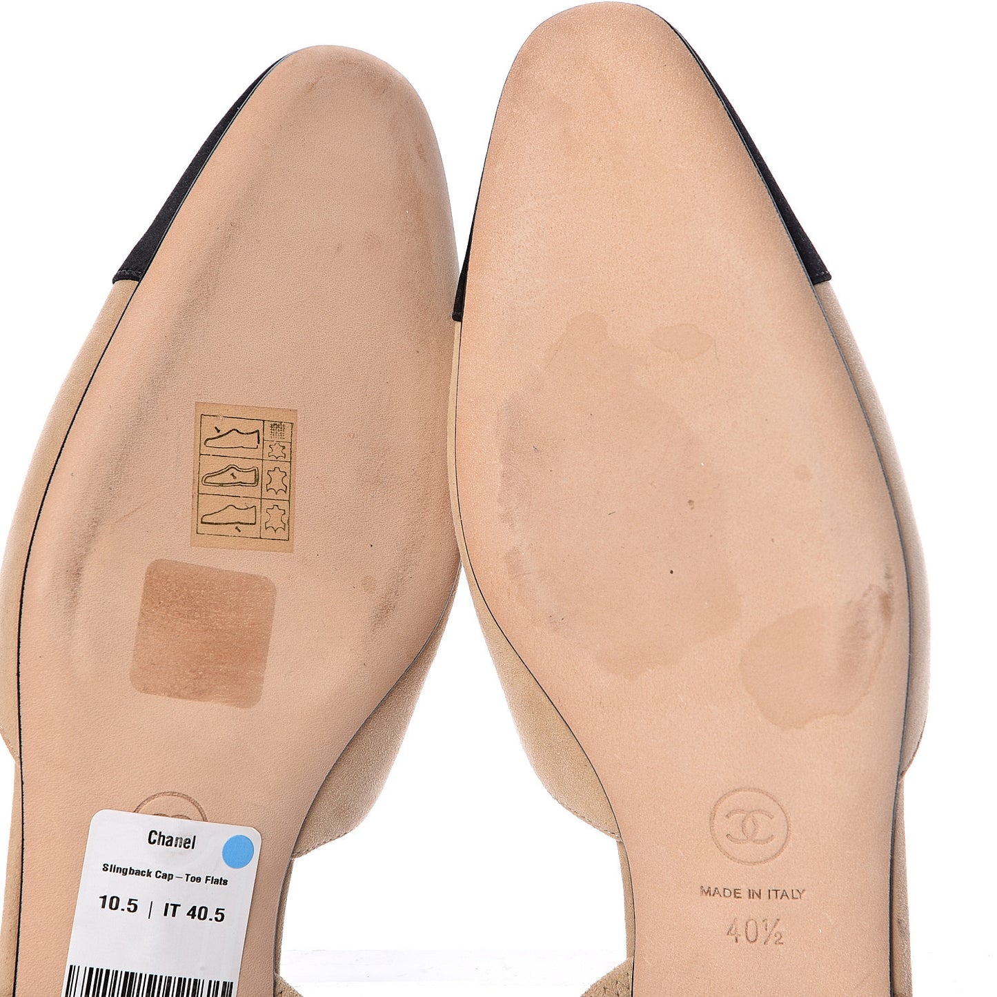 Kid Suede Satin Cap Toe CC Slingback Pumps 40.5 Beige Black