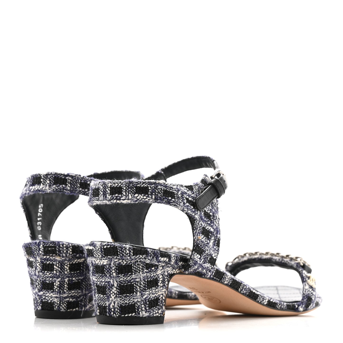 Tweed CC Chain Sandals 39 Navy Black