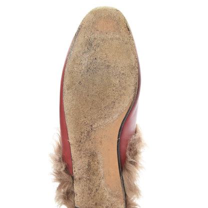 Gucci Betis Glamour Calfskin Fur Womens Princetown Slippers 40.5 Hibiscus Red Naturale 12 of 20