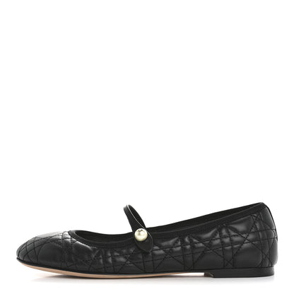 Christian Dior Calfskin Cannage Pearl Ballet Flats 38.5 Black 1 of 9