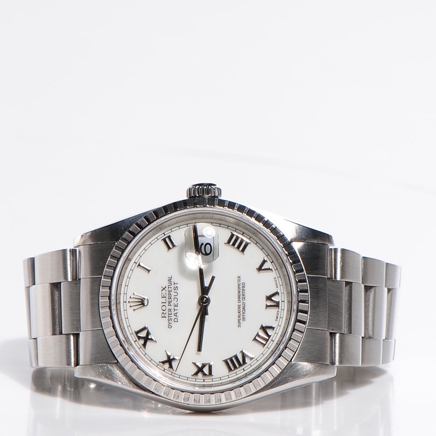 Stainless Steel 36mm Oyster Perpetual Datejust Watch White Roman 16220