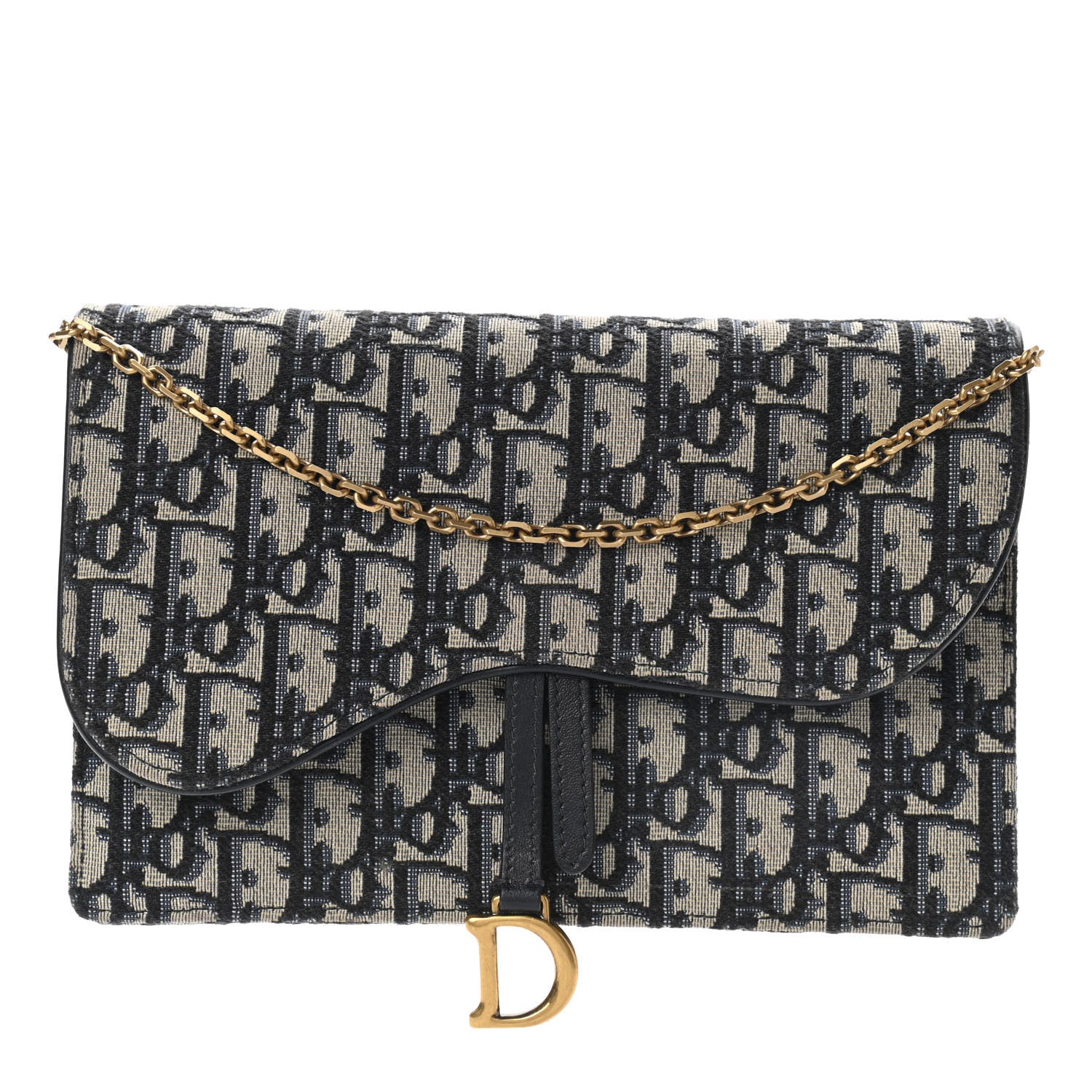 Christian Dior Oblique Saddle Chain Pouch Blue 1 of 9