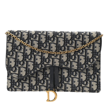 Christian Dior Oblique Saddle Chain Pouch Blue 1 of 9