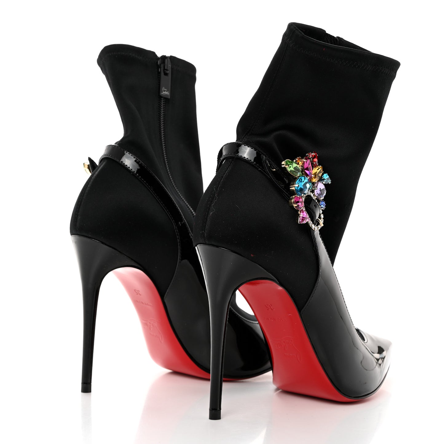 Patent Satin Crystal Jessie Booty Joli 100 Sock Boots 35 Black