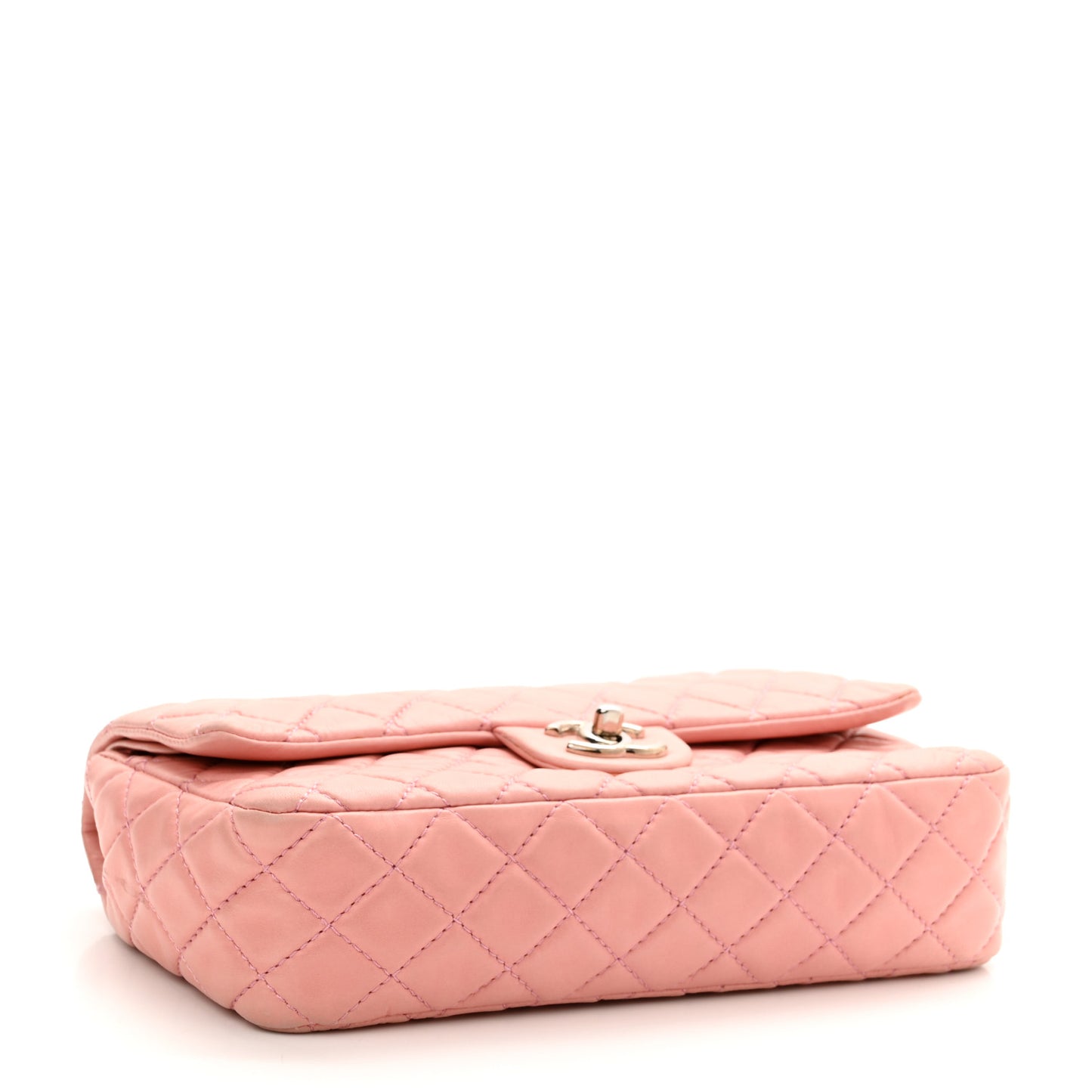 Lambskin Quilted Medium Double Flap Light Pink