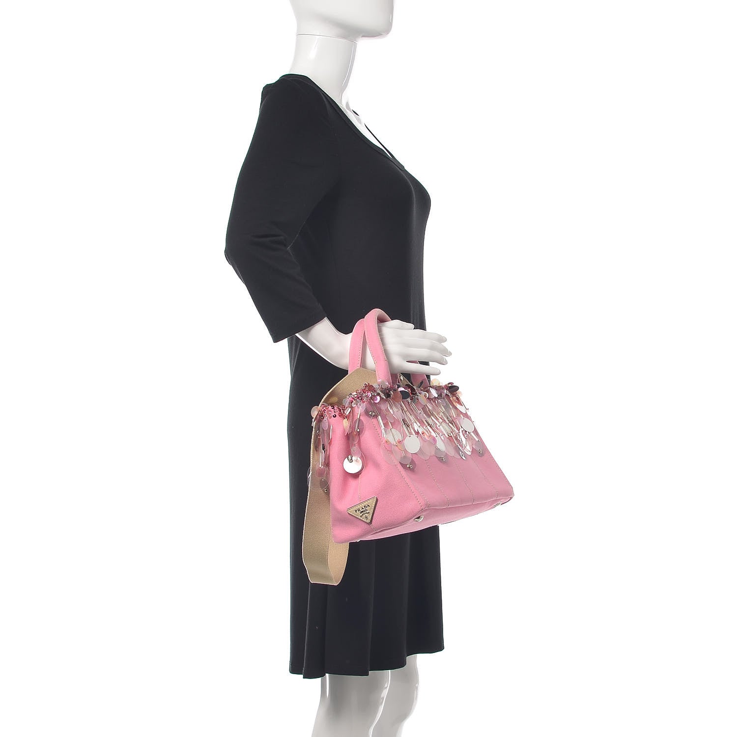 Prada Canapa Sequin Small Tote Geranio 2 of 12
