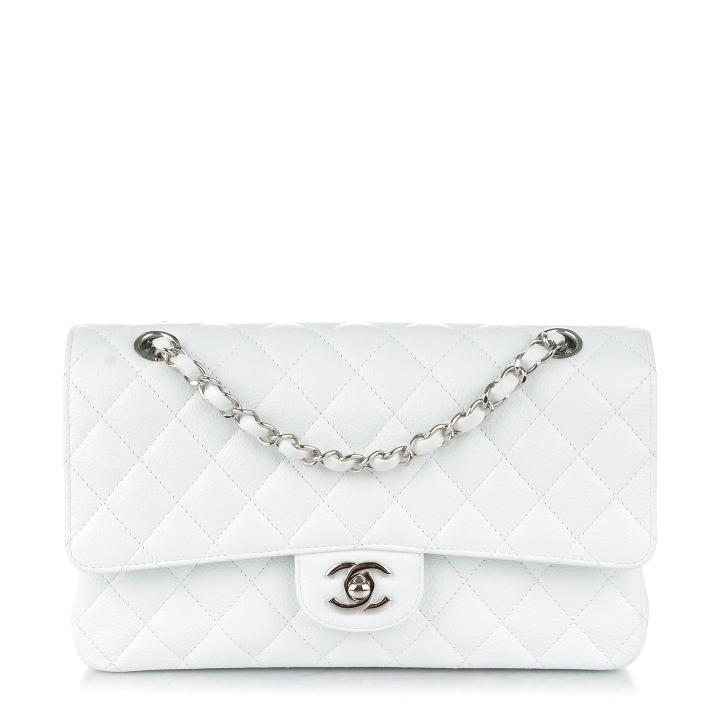 Caviar Quilted Medium Double Flap White