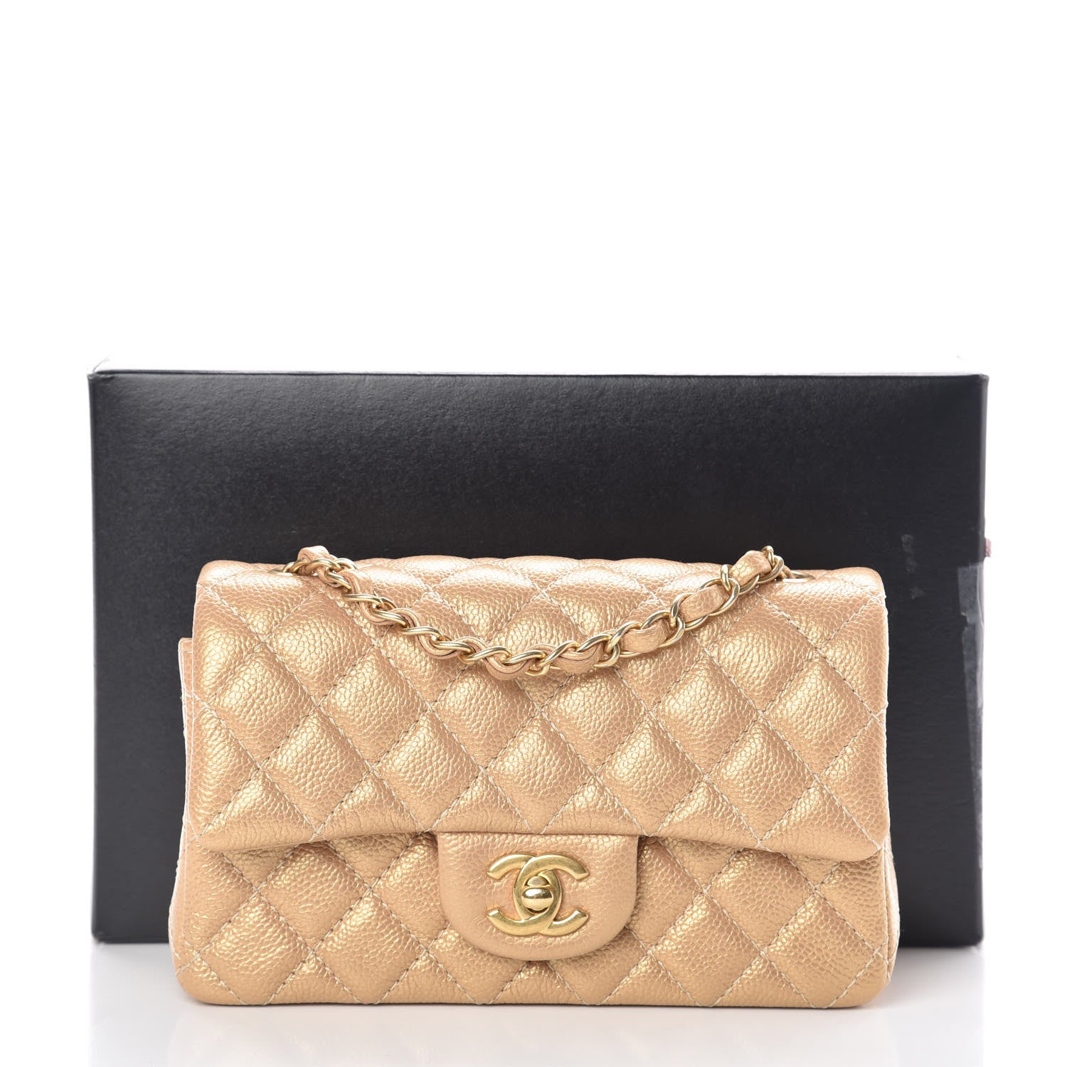 Chanel Pearly Caviar Quilted Mini Rectangular Flap Gold 10 of 10