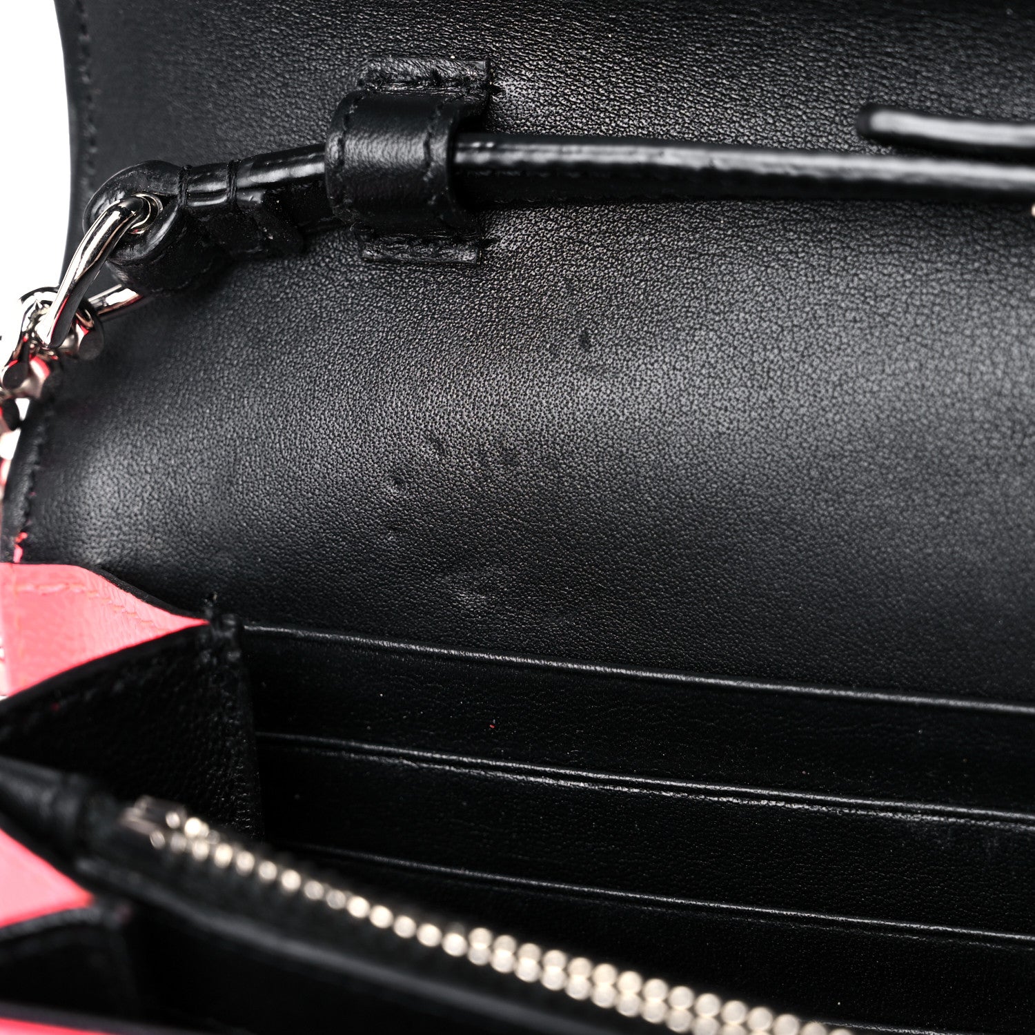 Saint Laurent Patent Grain De Poudre Matelasse Chevron Monogram Chain Wallet Neon Pink 9 of 13