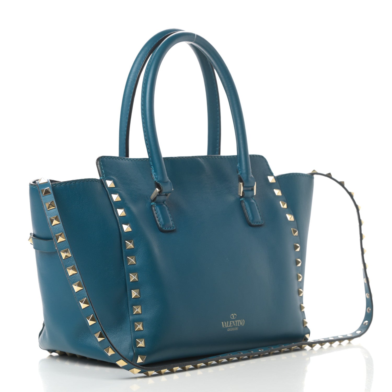 Valentino Garavani Vitello Small Rockstud Double Handle Tote Blue 3 of 17