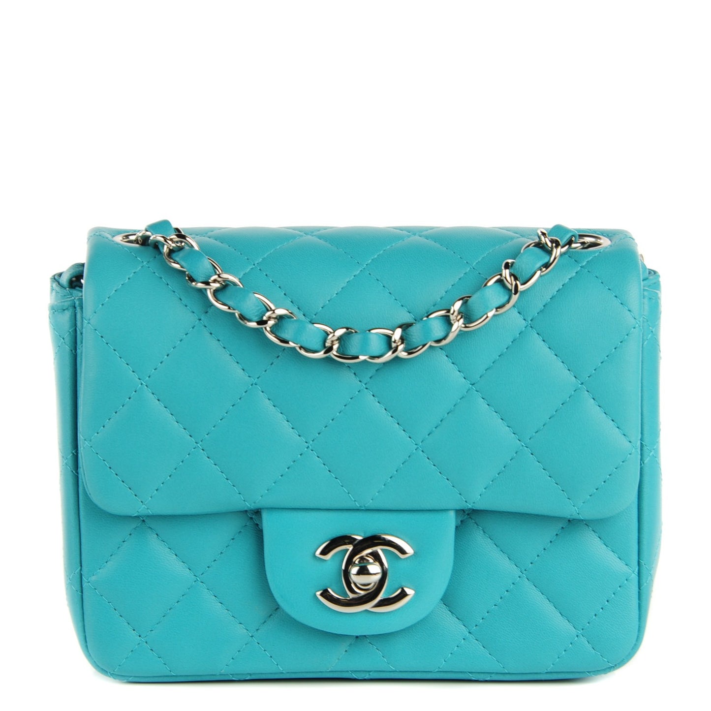 Lambskin Quilted Mini Square Flap Turquoise
