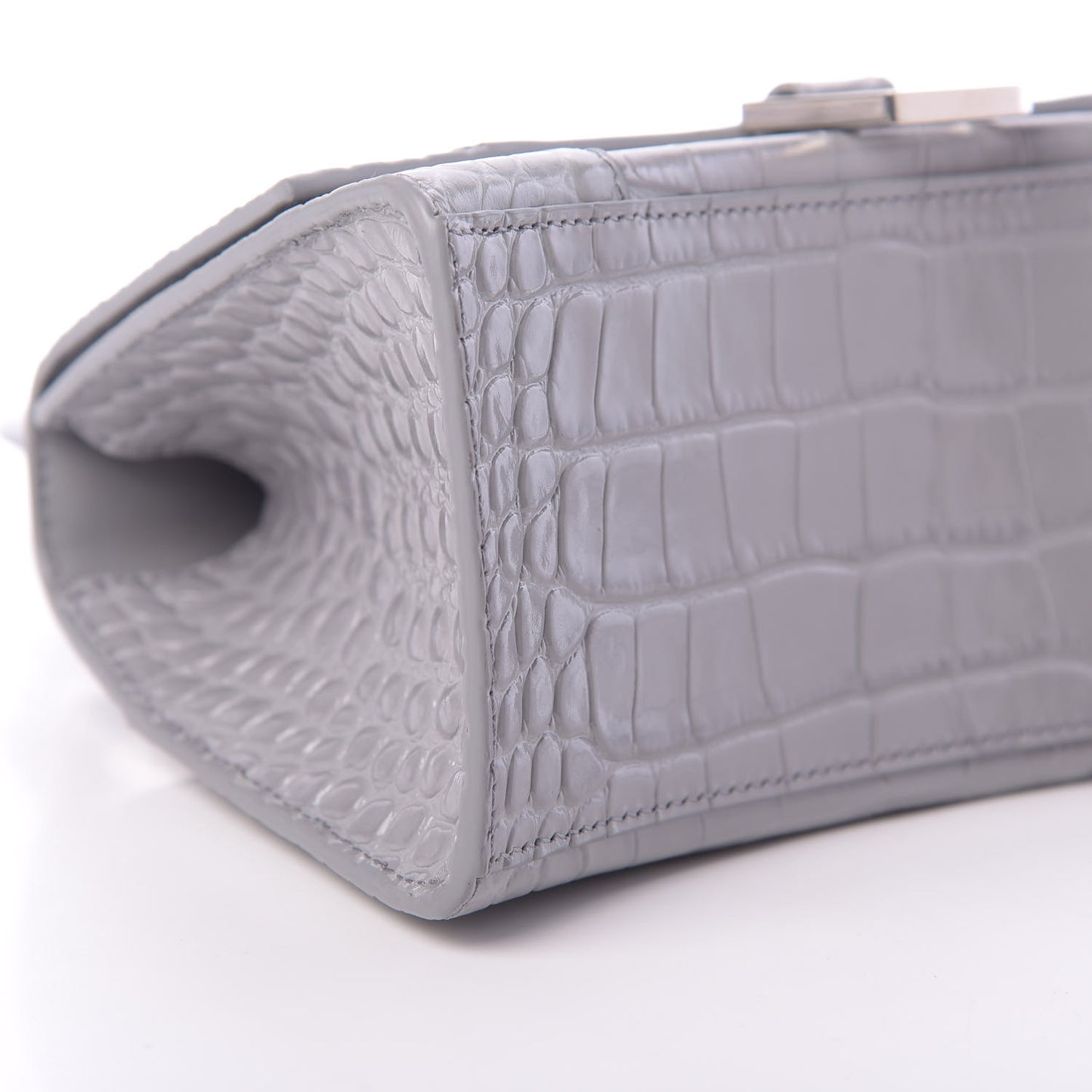 Shiny Calfskin Crocodile Embossed Small Hourglass Top Handle Bag Balenciaga Grey