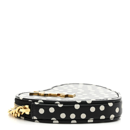 Saint Laurent Calfskin Polka Dot Monogram Heart Key Pouch Black White 4 of 7