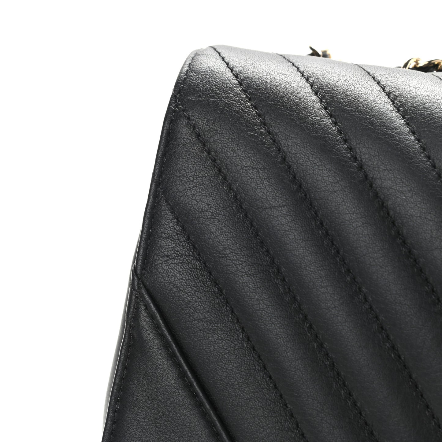 Calfskin Chevron Quilted Medium Statement Flap Black