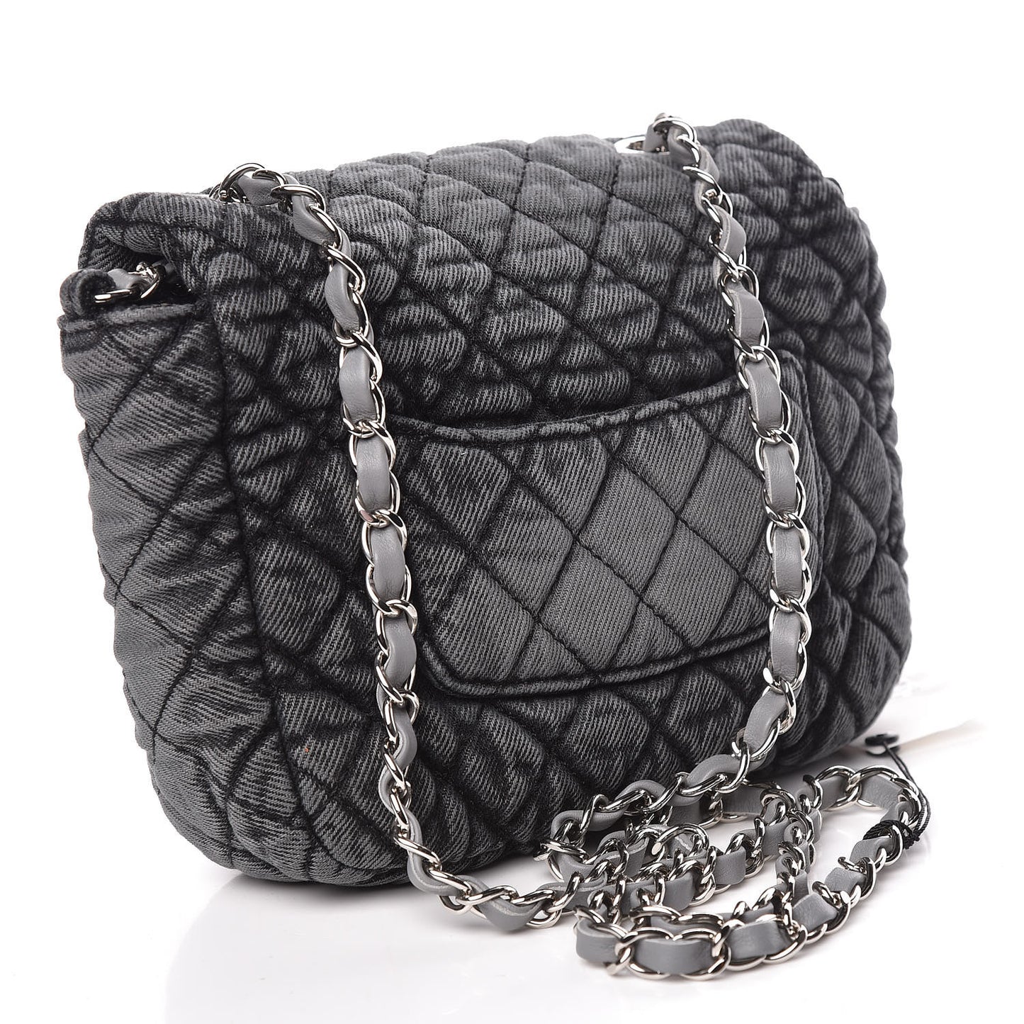 Washed Denim Quilted Small Denimpression Flap Grey Black