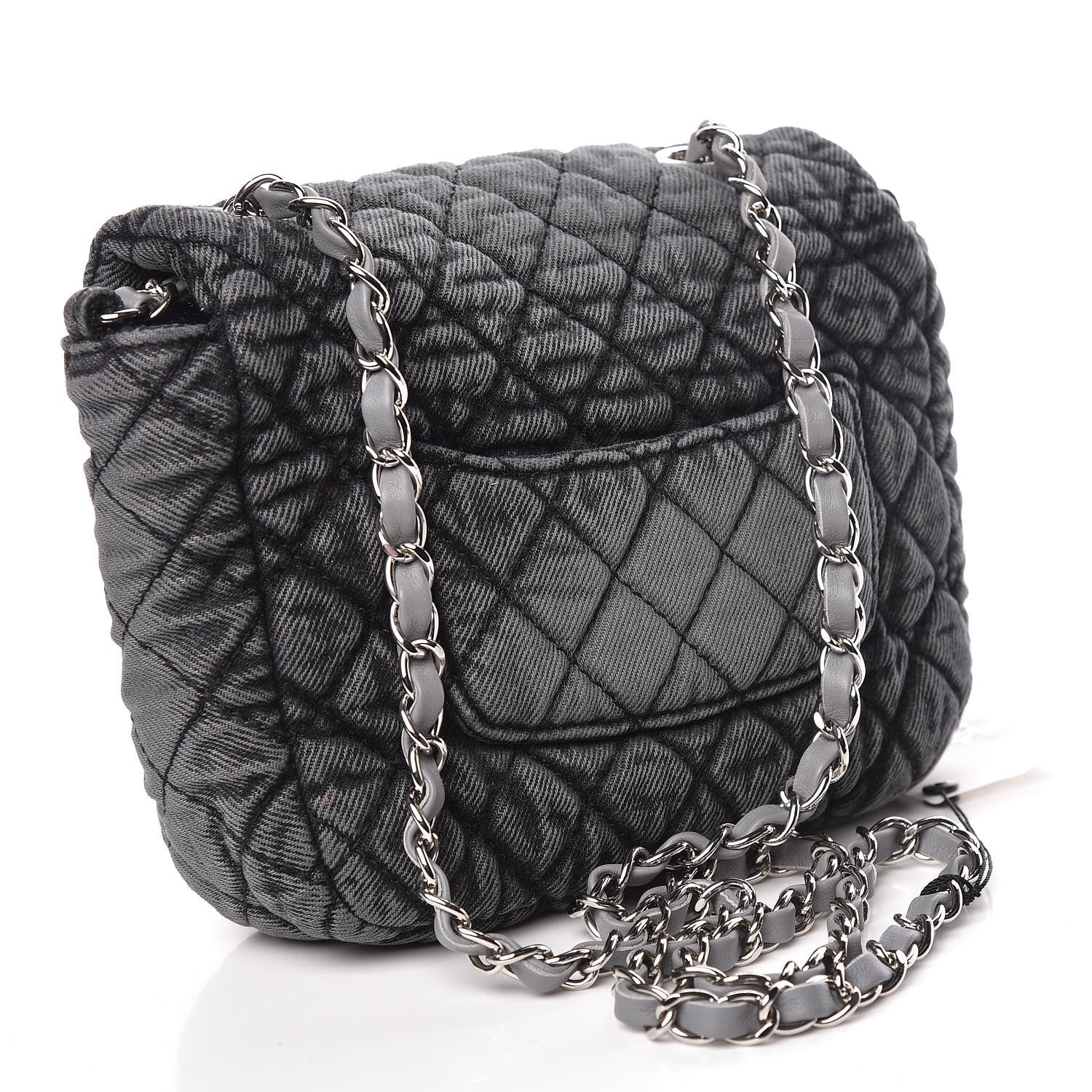 Chanel Washed Denim Quilted Small Denimpression Flap Grey Black 3 of 10