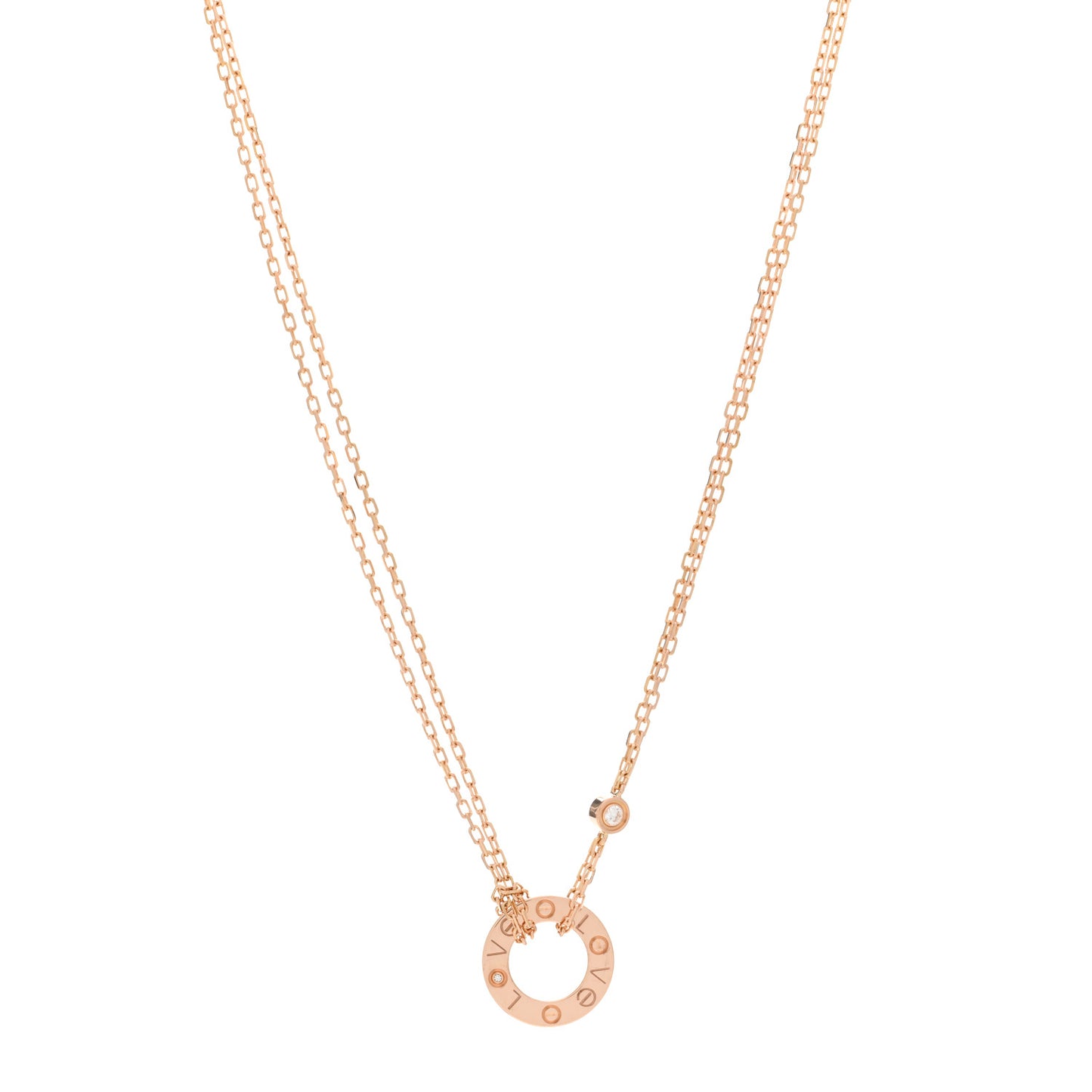 18K Pink Gold 2 Diamond LOVE Necklace