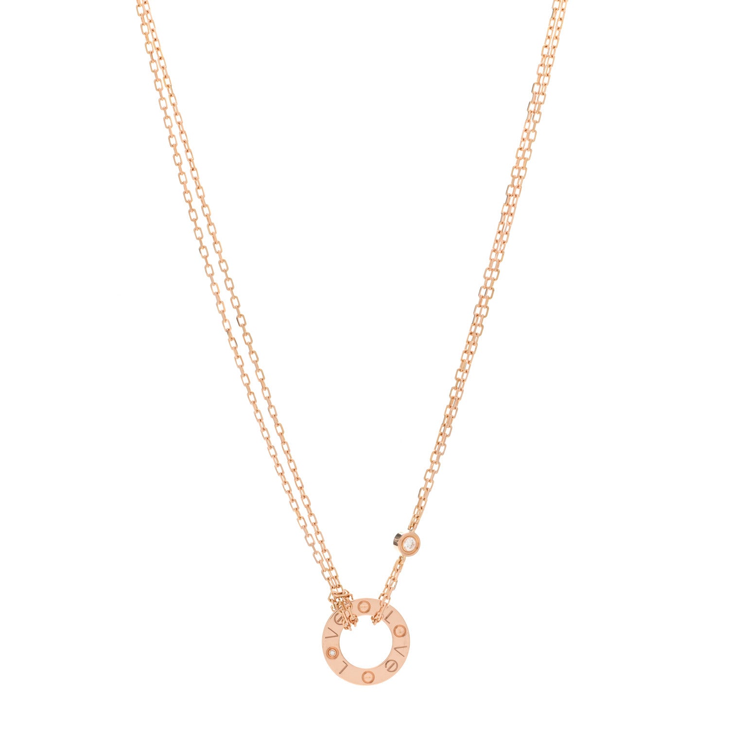 Cartier 18K Pink Gold 2 Diamond LOVE Necklace 1 of 5