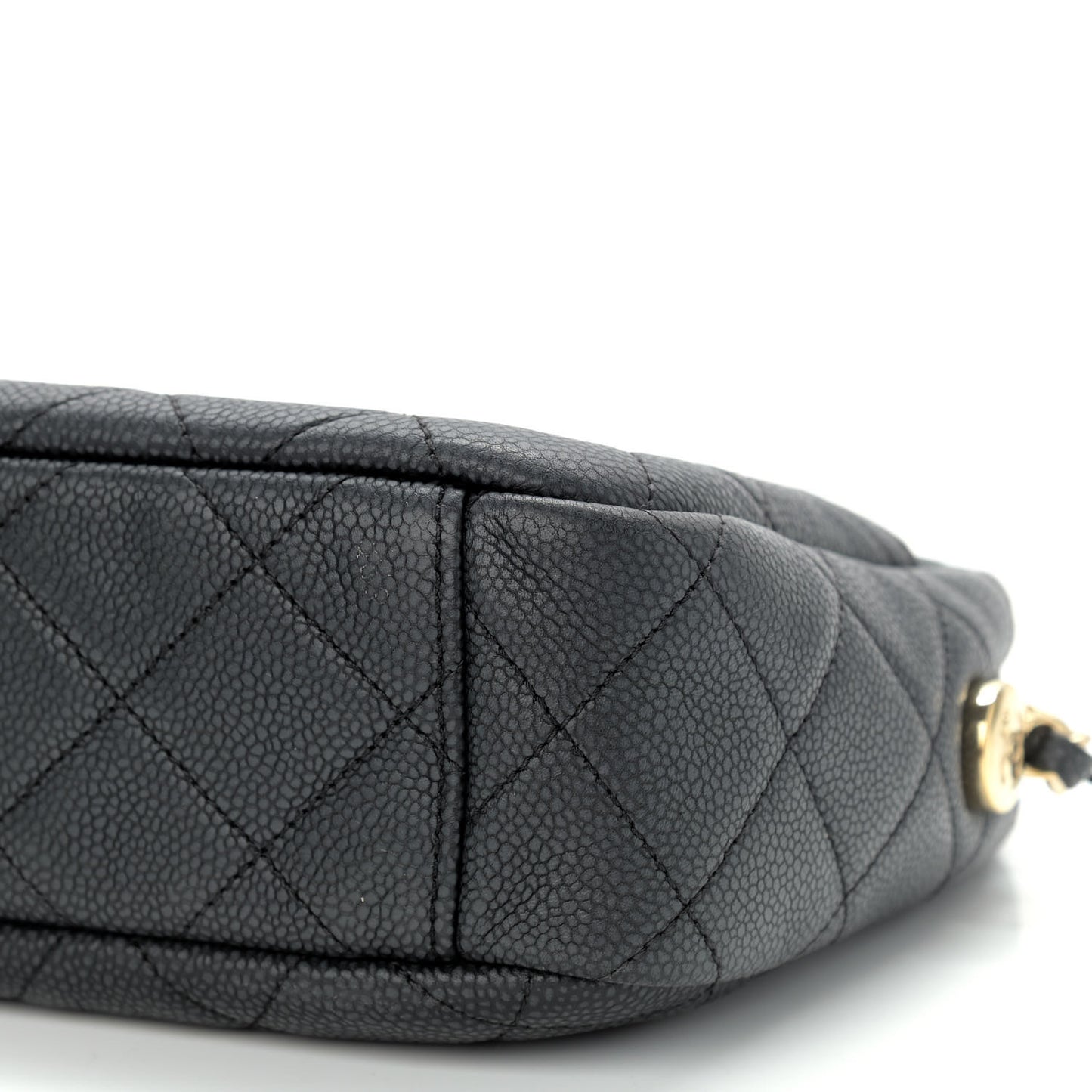 Iridescent Caviar Quilted Small Coco Tassel Camera Case Black