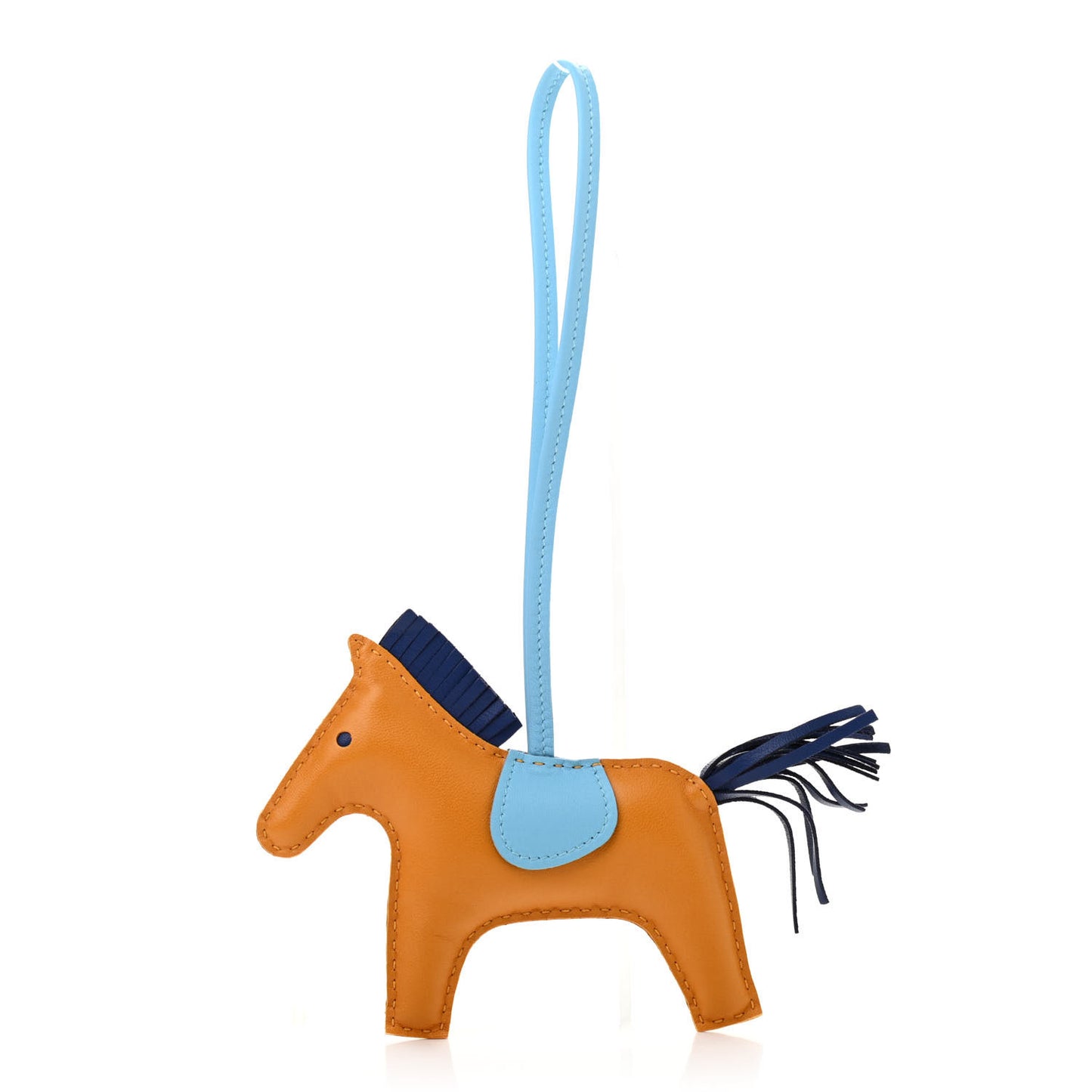 Milo Lambskin Grigri Rodeo Horse Bag Charm MM Naturel Bouton D'Or Celeste Bleu Saphir