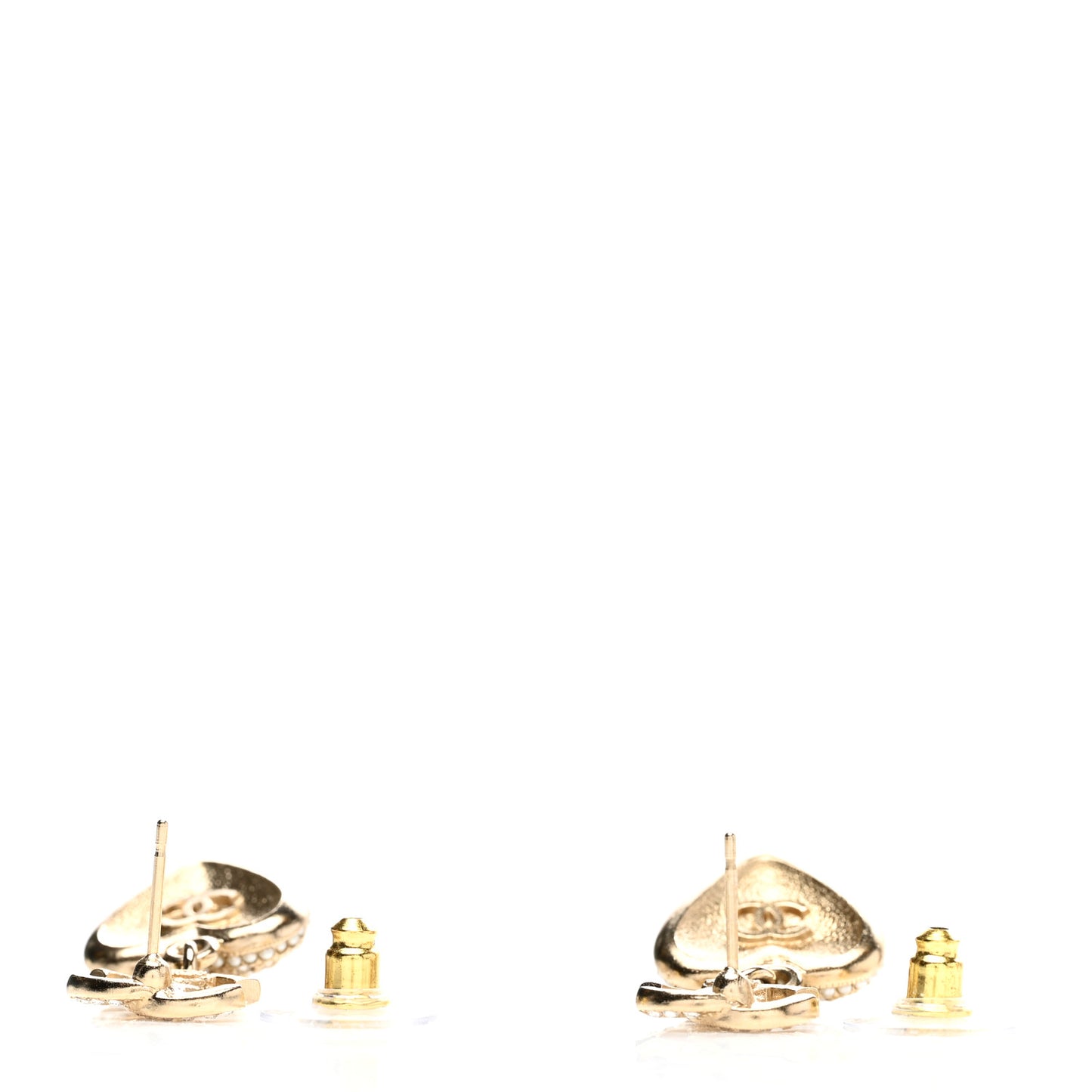Pearl Crystal CC Heart Drop Earrings Gold White