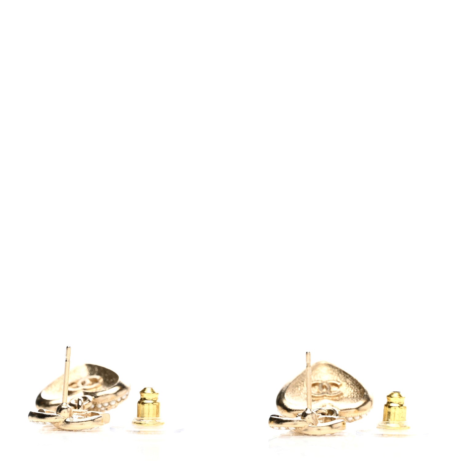 Chanel Pearl Crystal CC Heart Drop Earrings Gold White 3 of 4