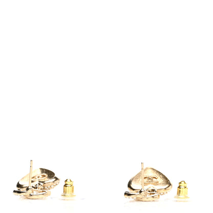Chanel Pearl Crystal CC Heart Drop Earrings Gold White 3 of 4