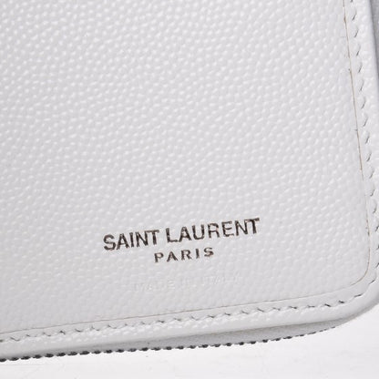Saint Laurent Grain De Poudre Matelasse Chevron Monogram Compact Zip Around Wallet Optical White Black 6 of 8