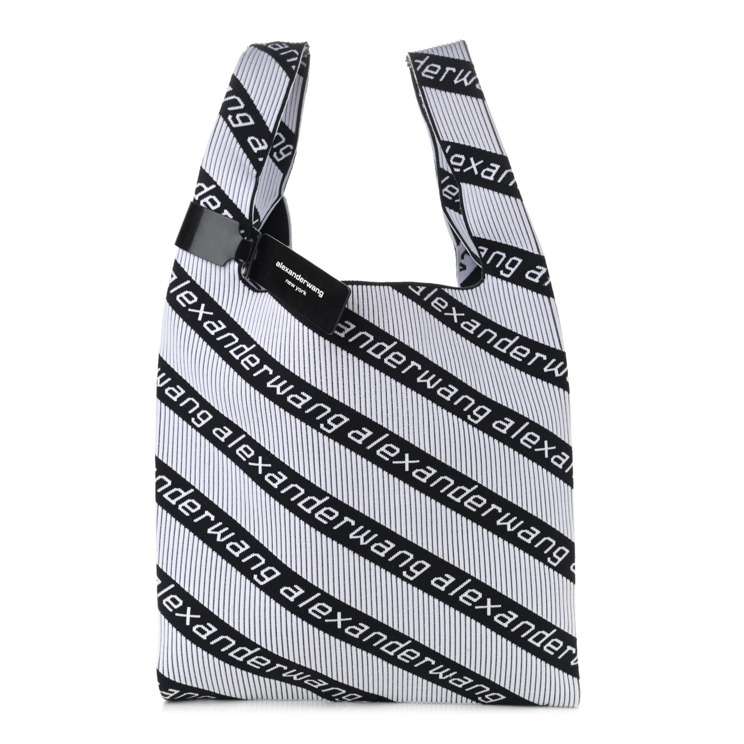 Alexander Wang Knit Jacquard Diagonal Logo Shopper Tote Black White 1 of 11