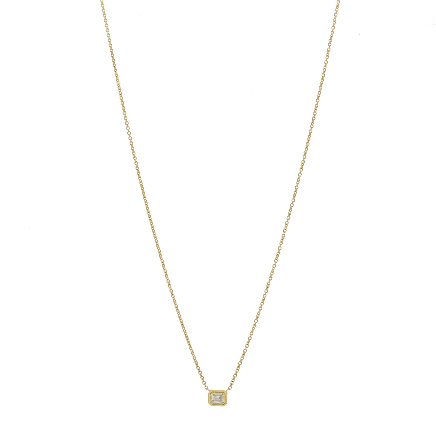 18K Yellow Gold Diamond .17ct Emerald Cut Solitaire Pendant Necklace