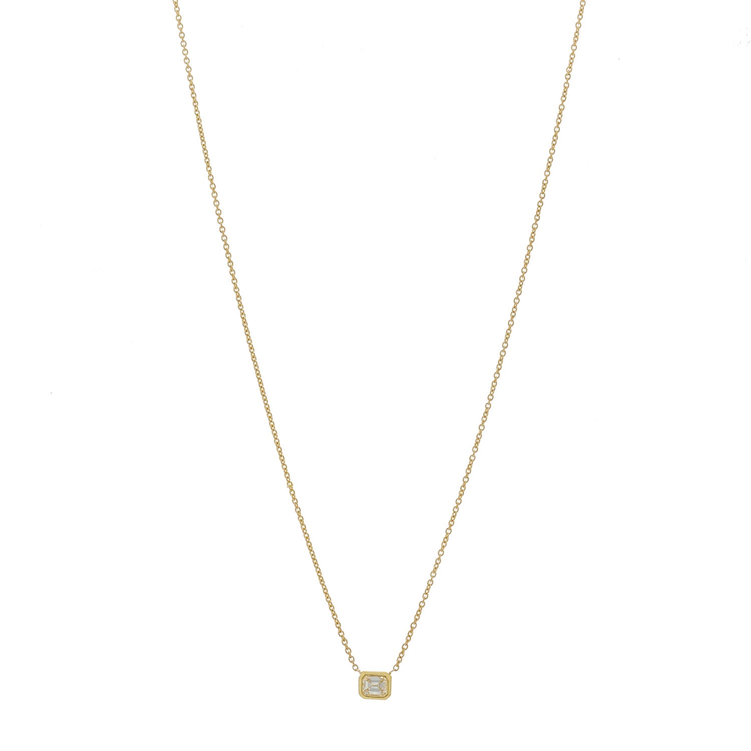 Roberto Coin 18K Yellow Gold Diamond .17ct Emerald Cut Solitaire Pendant Necklace 1 of 6