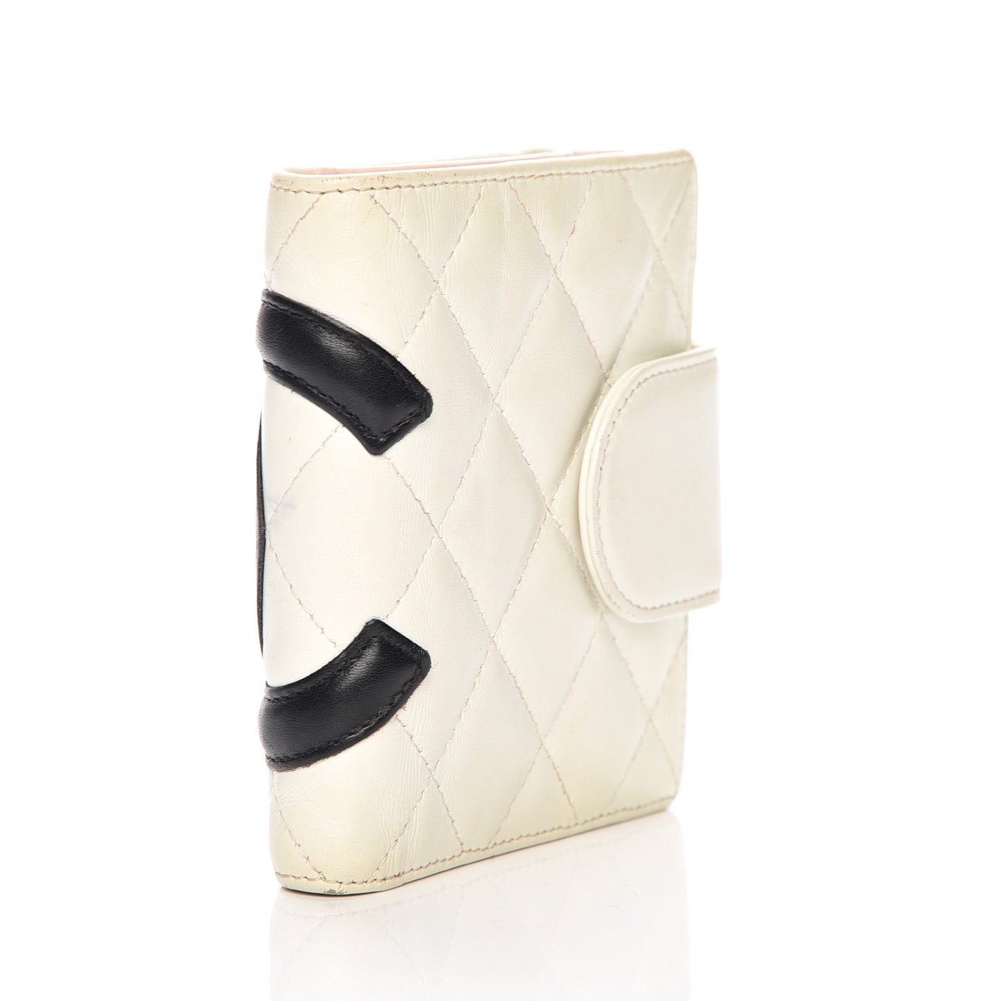 Calfskin Quilted Cambon Bi-fold Wallet White