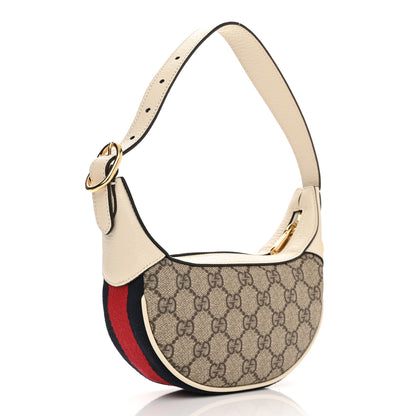 Gucci GG Supreme Monogram Textured Dollar Calfskin Web Mini Ophidia Half Moon Hobo Beige Ebony Mystic White 3 of 10