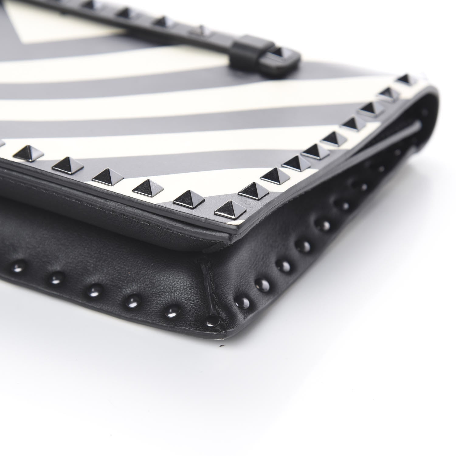 Valentino Garavani Nappa Chevron Striped Rockstud Wristlet Clutch Light Ivory Black 6 of 8
