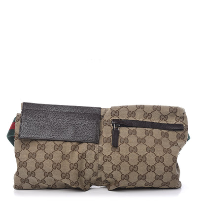 Gucci GG Monogram Double Pocket Belt Bag Dark Brown 1 of 9