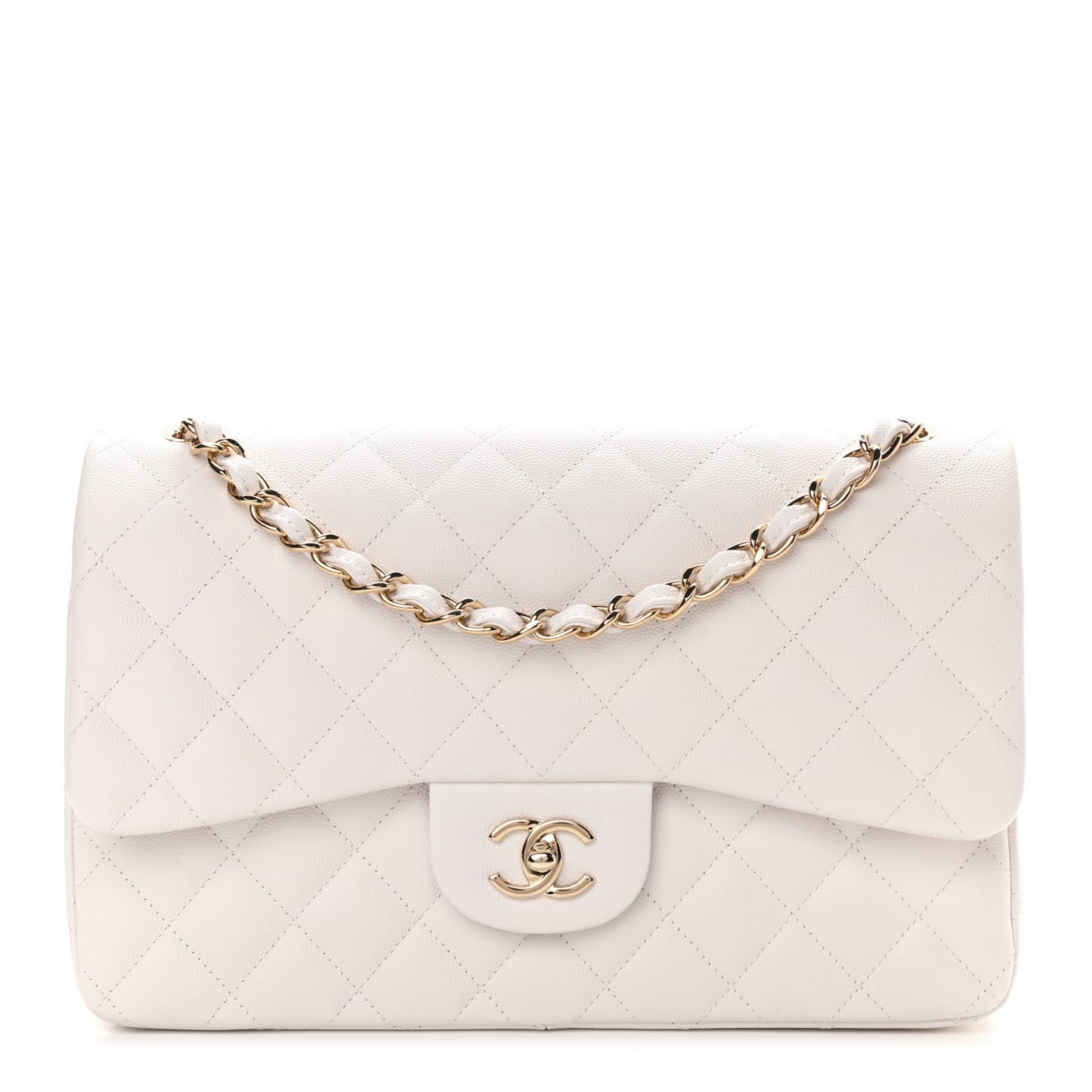 Caviar Quilted Jumbo Double Flap White