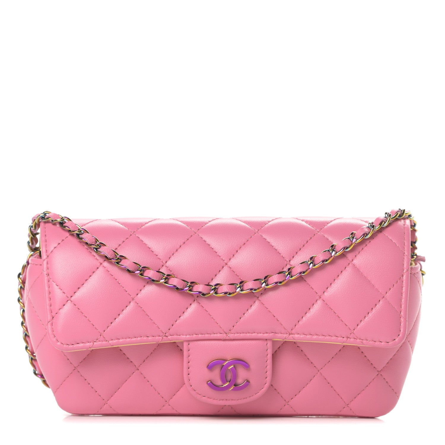 Chanel Lambskin Quilted Glasses Case With Chain Pink Yellow 1 of 12