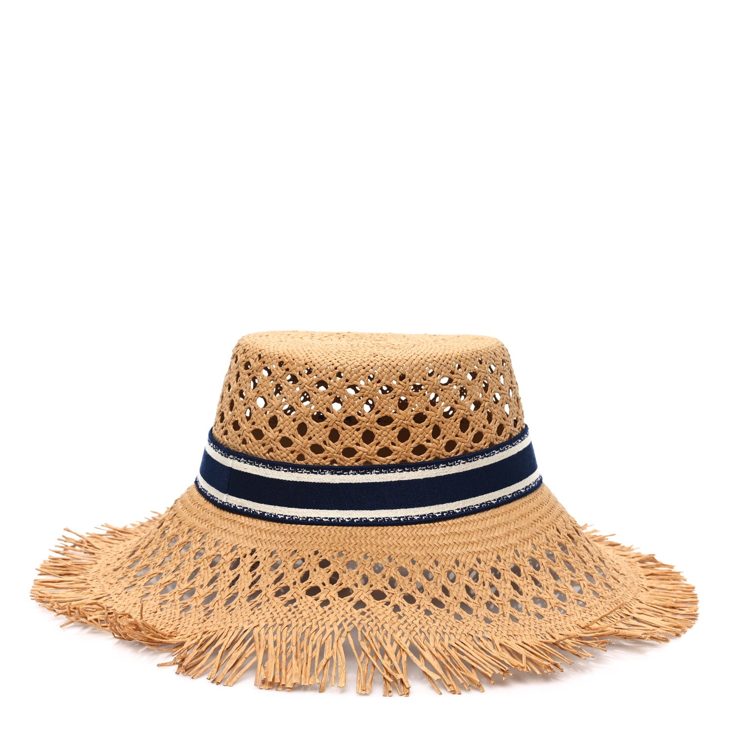 Christian Dior Straw Embroidered Bob Naughtily Large Brim Hat 58 Blue Multicolor 6 of 8
